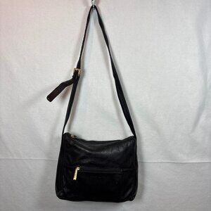 Stone Mountain Black Leather Crossbody Bag With Adjustable Strap & Gold-Tone Acc